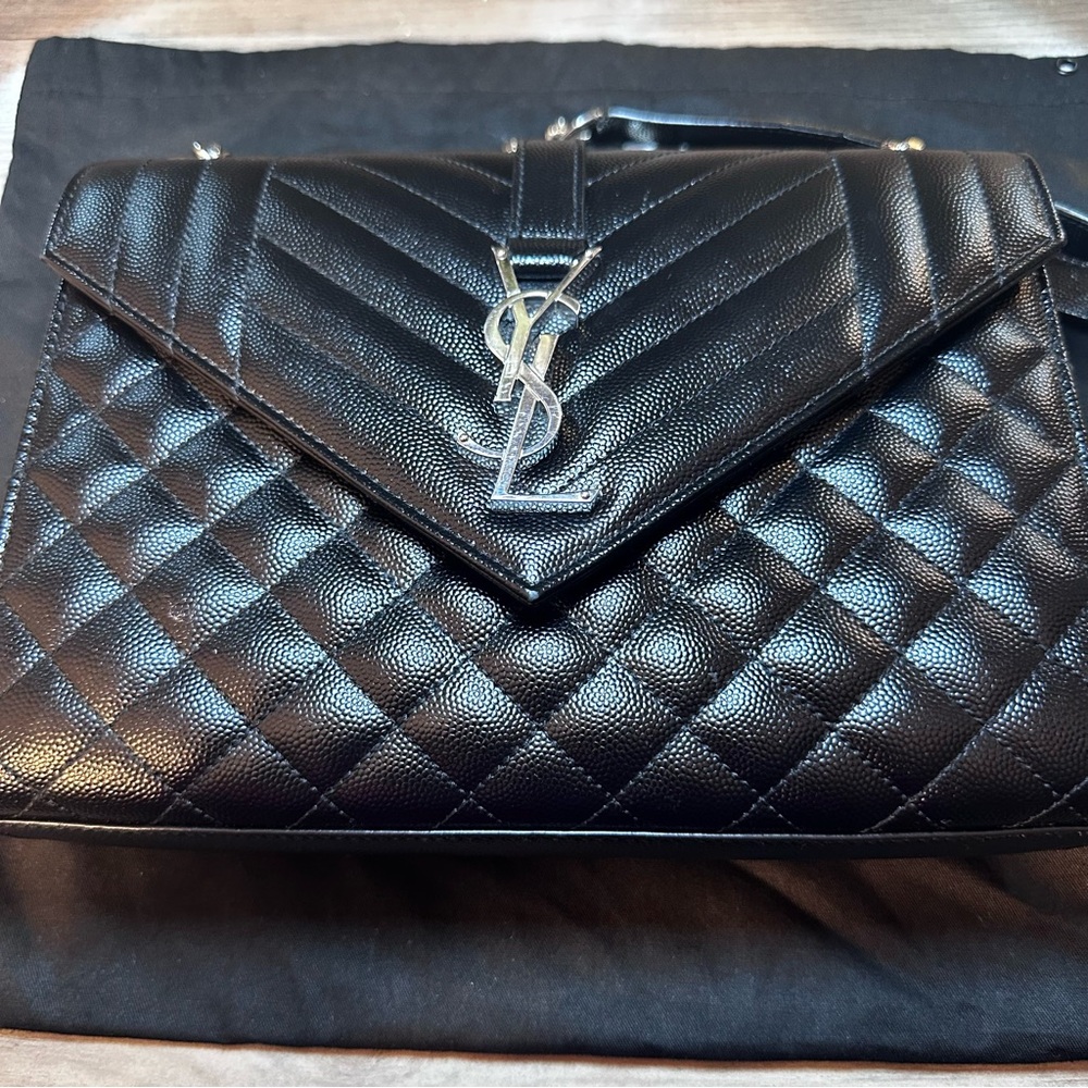Saint Laurent Medium Envelope Monogram Matelassé Leather Shoulder Bag - Picture 3 of 15